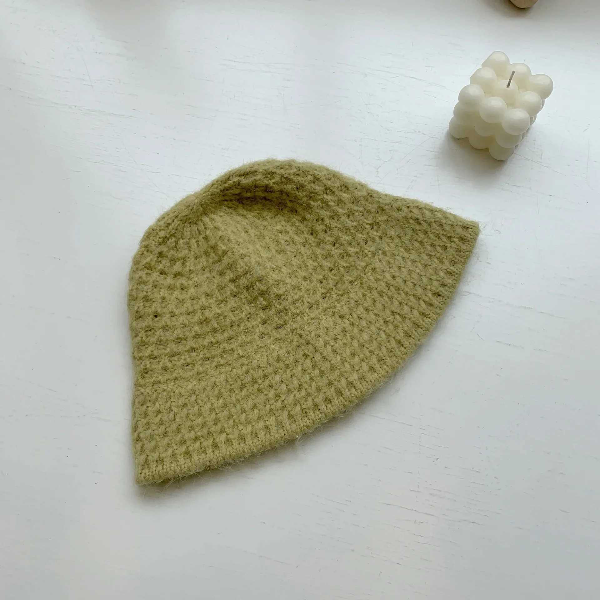 2022 New Ins Solid Color Fisherman Hat Womens Japanese Autumn and Winter Knitted Wool Bucket Hats Outdoor Leisure Panama CapX241025