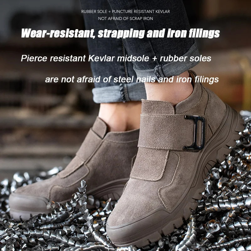 Shockproof safety boots mens steel shoe caps anti slip work shoes denim uppers fire-resistant splash breathable mens sports shoes 241024