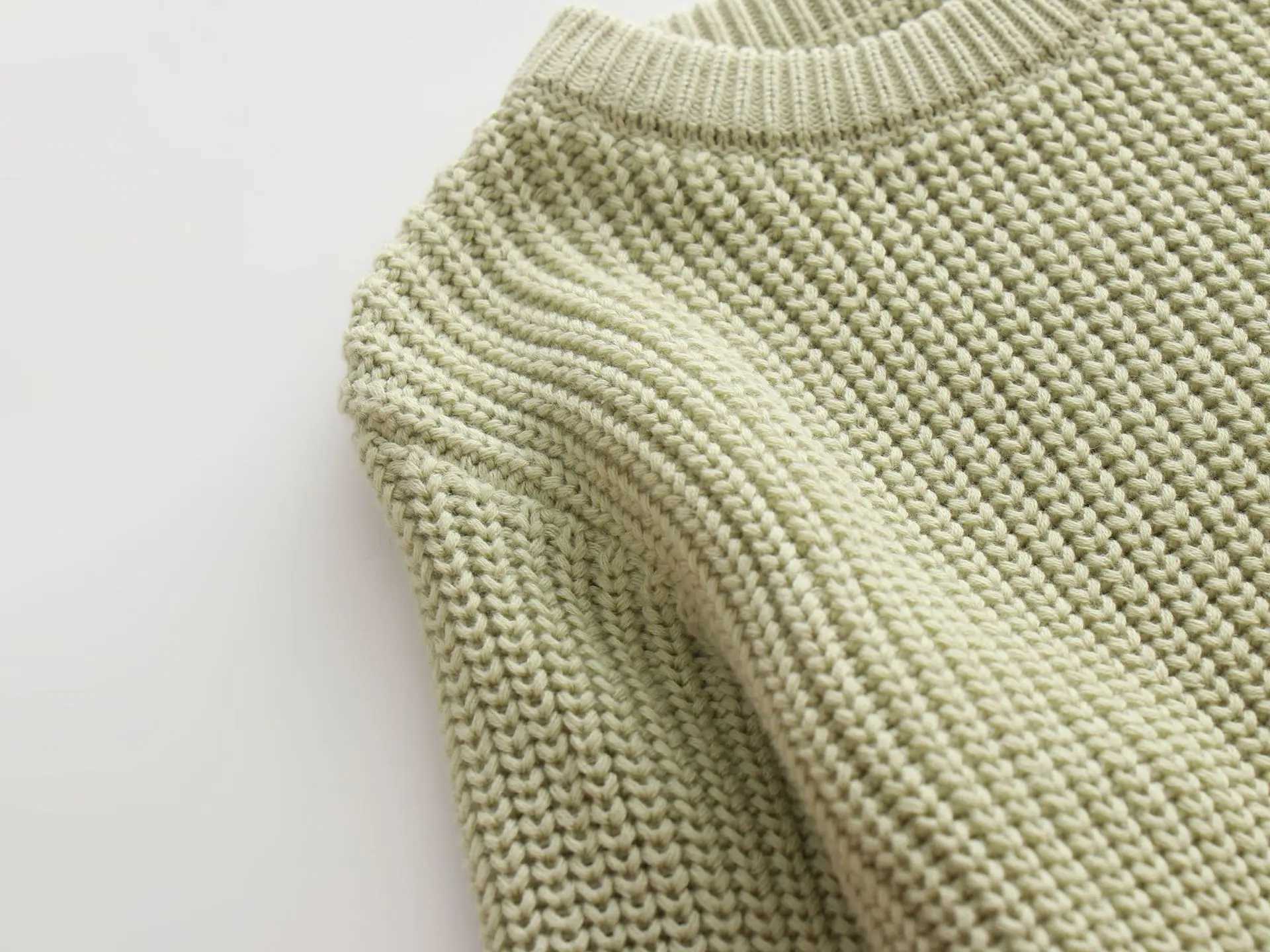 Autumn and Winter Childrens Loose Knitted Sweater for Girls Casual Solid Color Round Neck Thick Zipper Bottom Childrens Top W241025