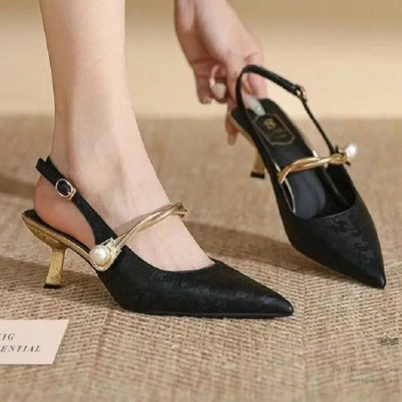 Summer Fashion Pointed Toe Pearl Shoes Womens Sexy Sandals High Heels Ping Pong Womens Shoes 241024