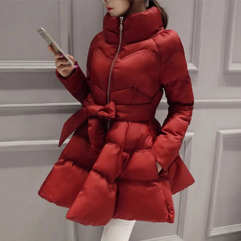 Womens Winter Jacket Warm Thicken Down Cotton Coat Female Fluffy Skirt Jackets Long Sleeve Parkas Outerwear 241021