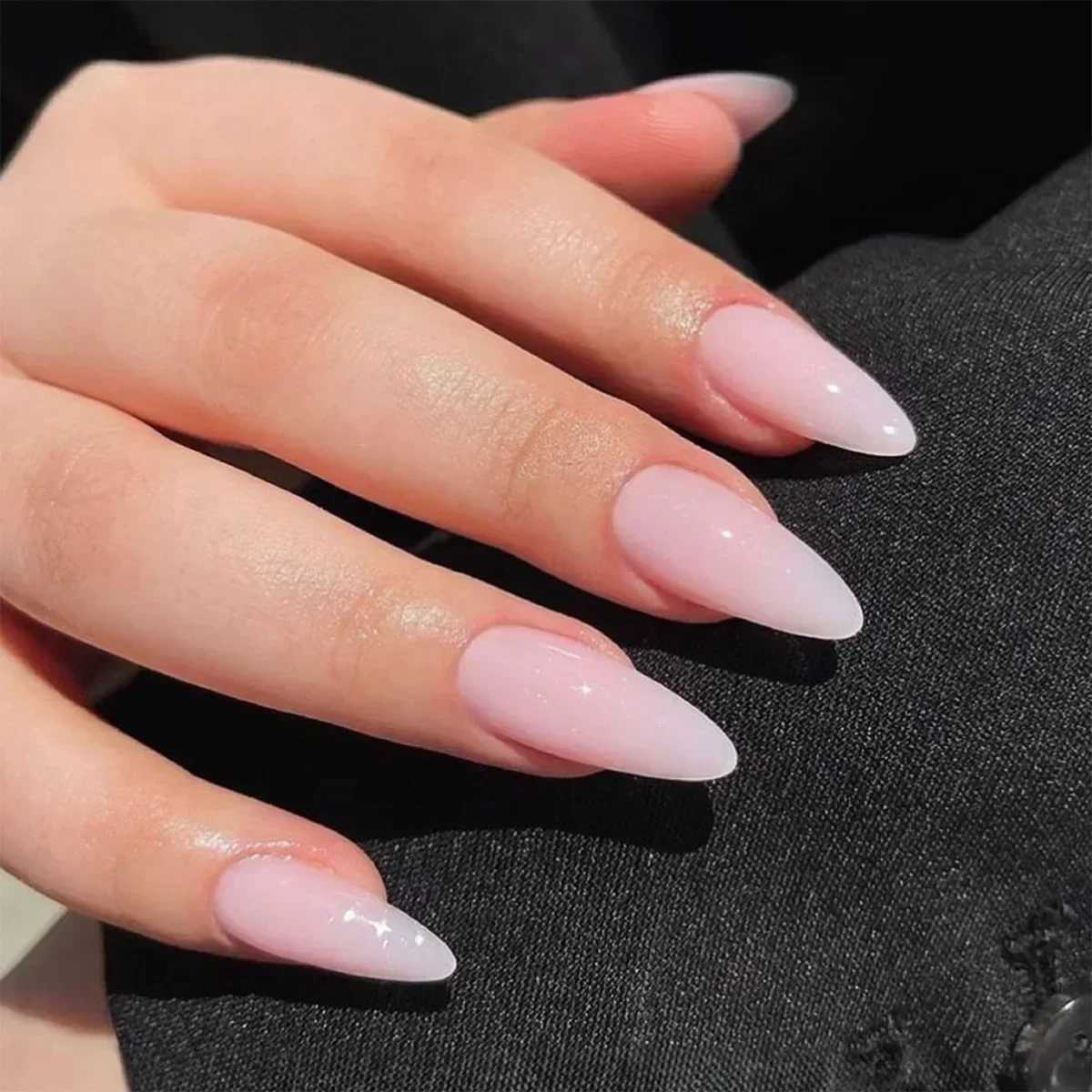 24pcs milkey gradient white glitter false nails with glue press on nails almond acrylic fake nail diamond ballet artificial nailXJ241025