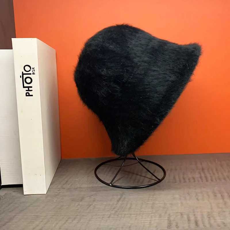 Autumn Winter New Rabbit Fur Bucker Hat for Women Rabbit Fur Korean Versatile Warmth Soft Fisherman Cap Japanese Plush Basin HatX241025
