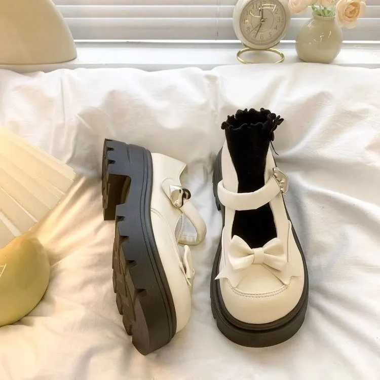 High Quality Womens Mary Jane Pumps Womens Short and Fat High Heels Lolita Shallow Bow Knot Sandals Womens Fi College Girls Sweet Round Shoes T241024