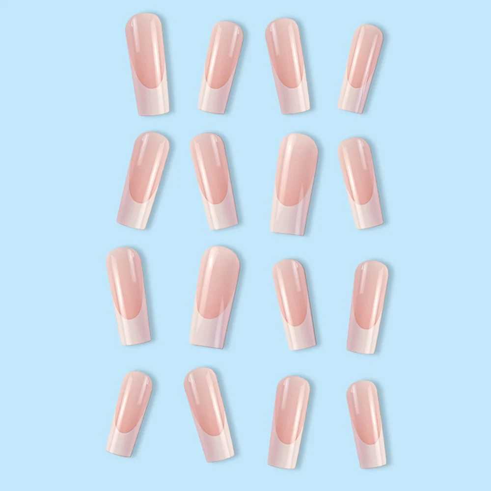 24pcs Extra Long False Nails French Patterns Press On Nails White Line Square Artificial Nail Tips Manicure Shiny Fake NailsXJ241025