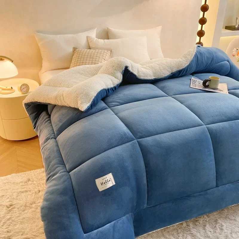 Winter Thick Warm Bedding Home Textiles Imitation Sheepskin Down Bedding Comfortable Single Large Soft Wool Throw Blanket W241024