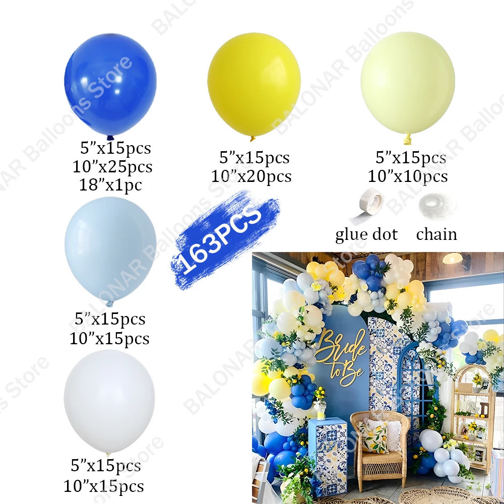 163pcs Royal Blue Yellow Balloon Garland Arch Kit for Baby Shower Birthday Graduation Party Decor Bride To Be Wedding Backdrop 241024