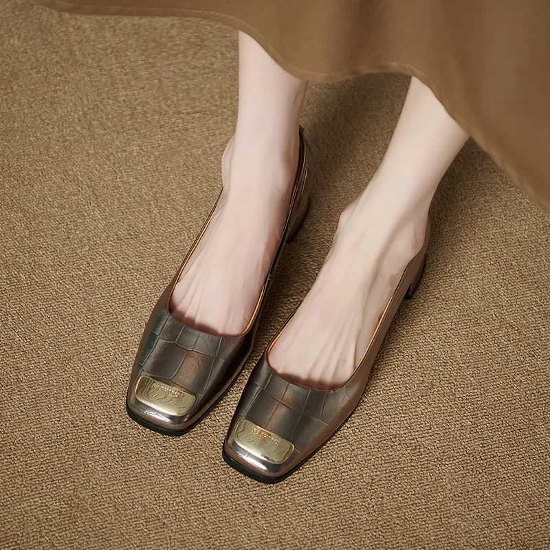 High Quality Autumn New Fi Shallow Mouth Square Head Metal Square Buckle Low Heel Sliding Block - Mary Jane Shoes T241024