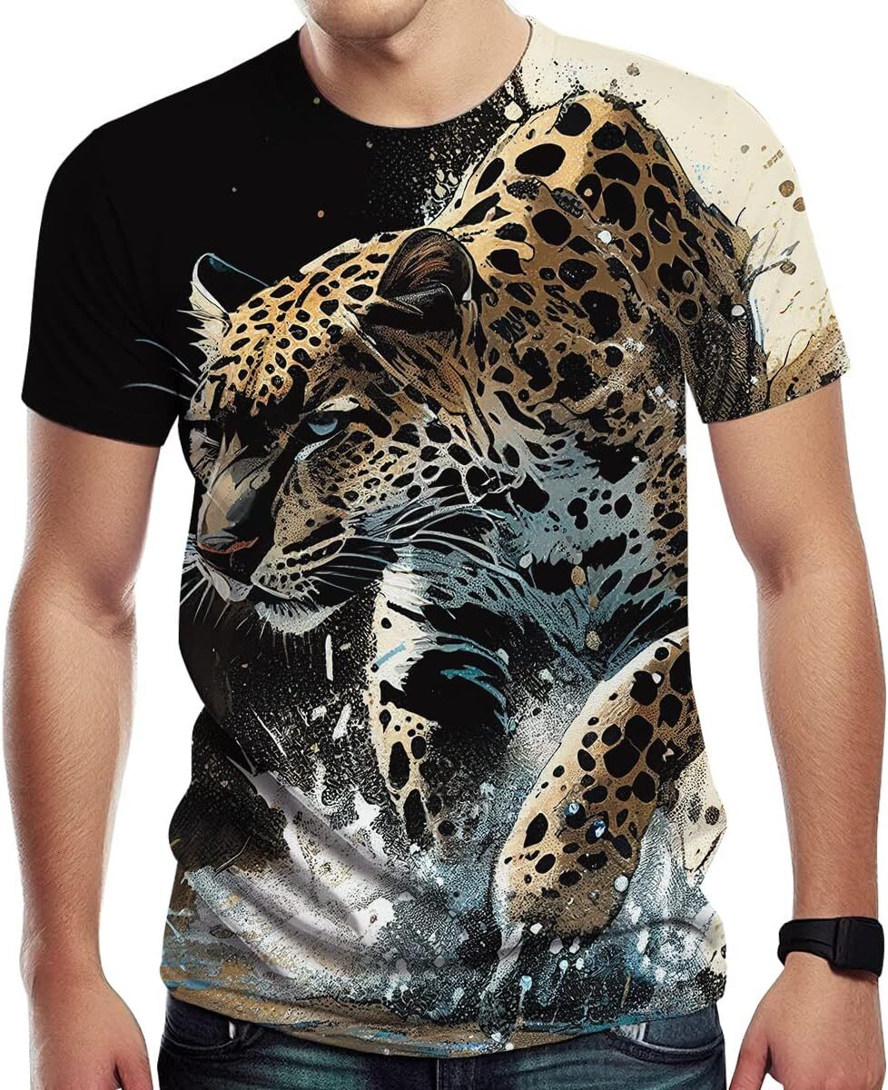 Mens T shirt Men's Cool T Shirt with Leopard Graphic Print, Street Novelty Tee, Best Birthday Gifts tee Casual tops summer clothes Hip hop trend