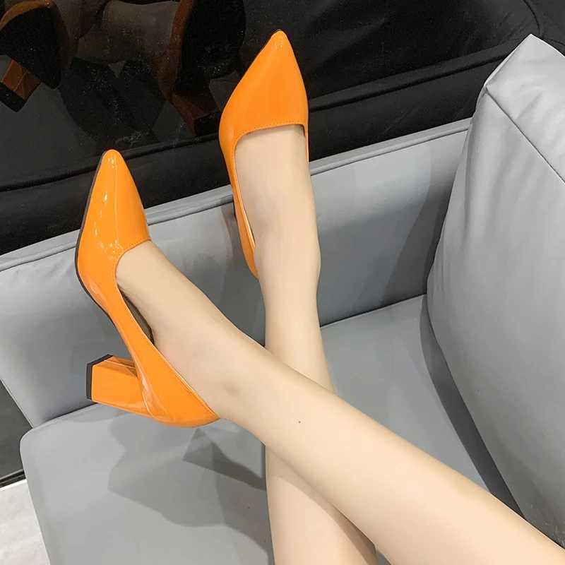 High Quality Colorful pump womens shoes 7cm high toe toes Fi thick high heels patent leather womens shoes Plus size 49 50 T241024