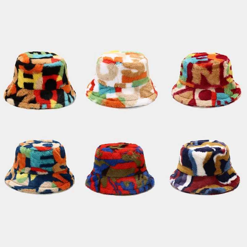 2024 Womens Winter Bucket Hats Printed Thick Warm Winter Cap Female Lady Casual Buckets Hat New DesignerX241025