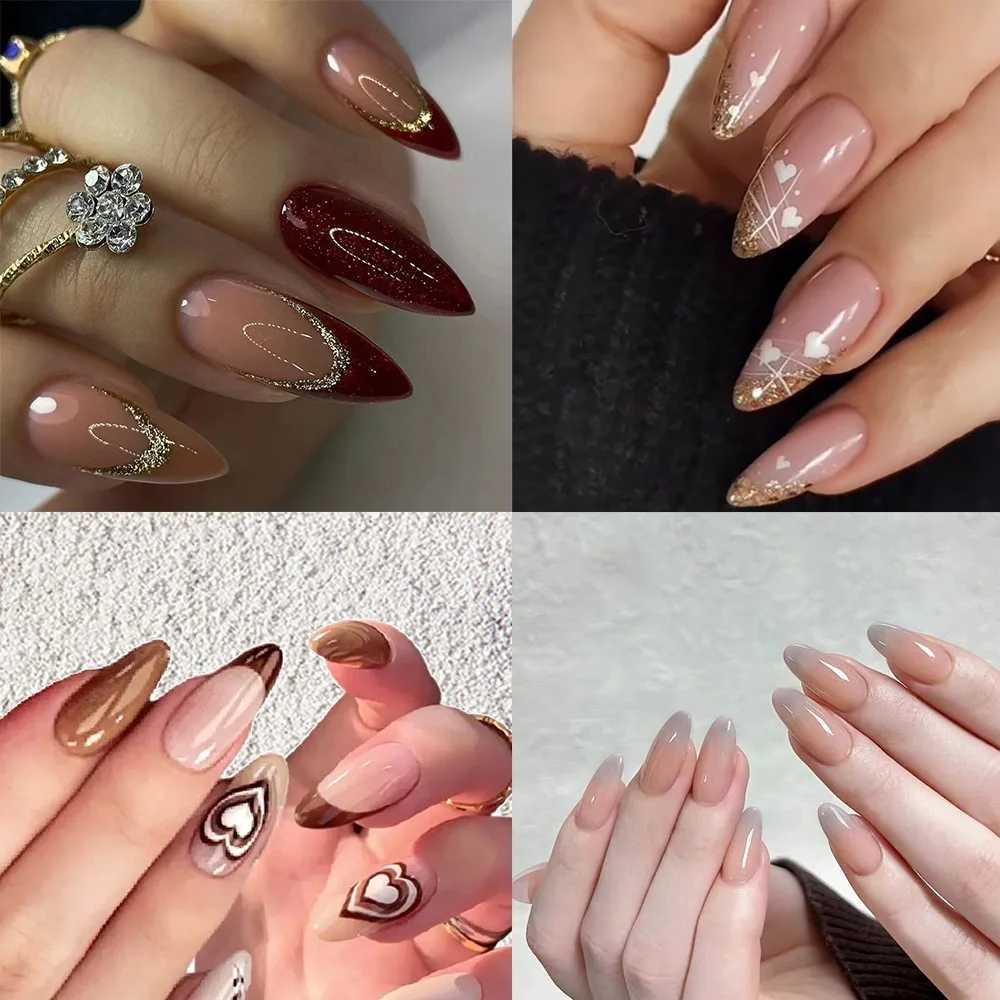 Waterproof Wearable Manicure Almond Fake Nails Pointed Head Full Cover False Nail Press on Nails GirlXJ241025