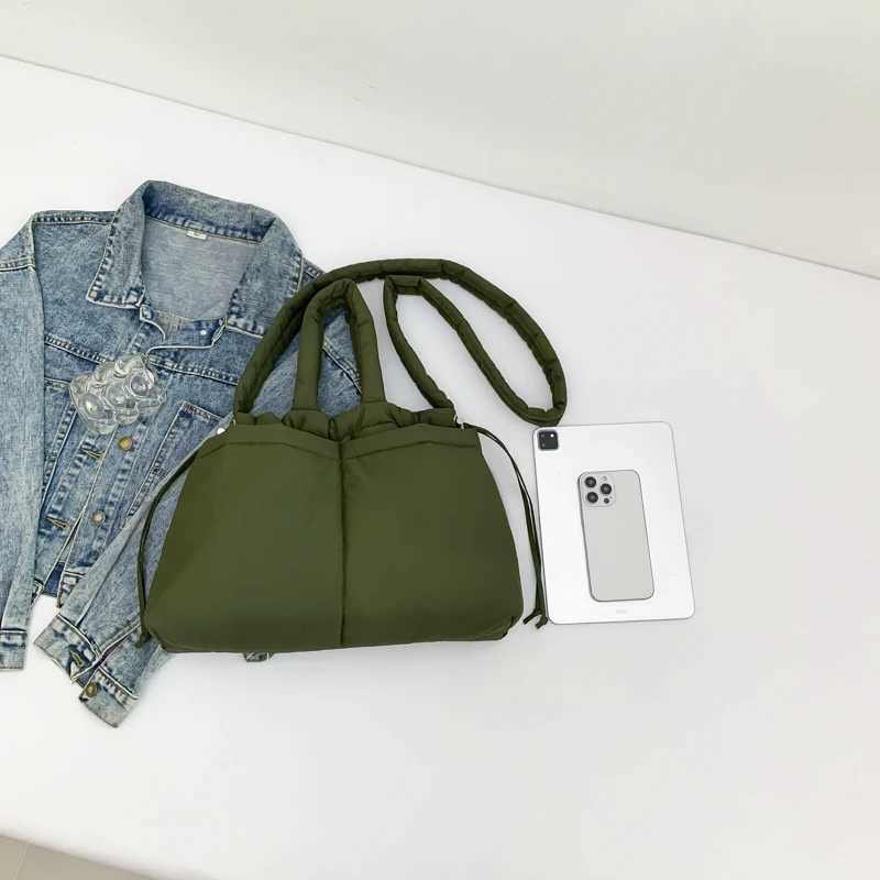 Puffer Tote Bag Large Crossbody Lightweight Puffy Handbag with Drawstring Satchel Purse for Women Work Shopping Travel 241025