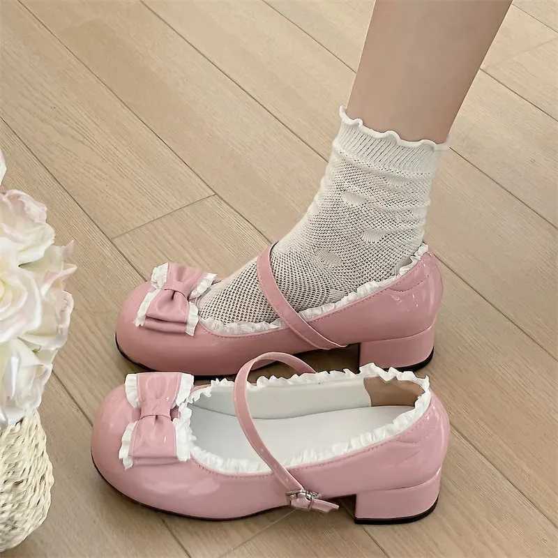High Quality Cute ballet shoes for women sweet bow Lolita shoes round toe thick high heels Mary Jane shoes elegant light sandals for women T241024