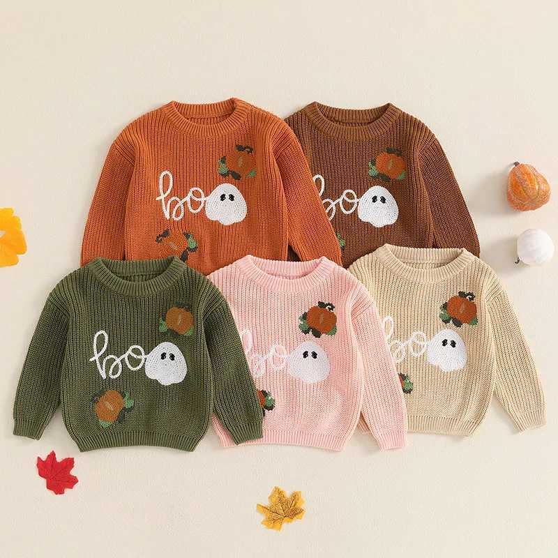 0-6-year-old baby Halloween sweater pumpkin ghost print long sleeved floral knit top suitable for baby boys and girls winter and autumn sweaters W2410