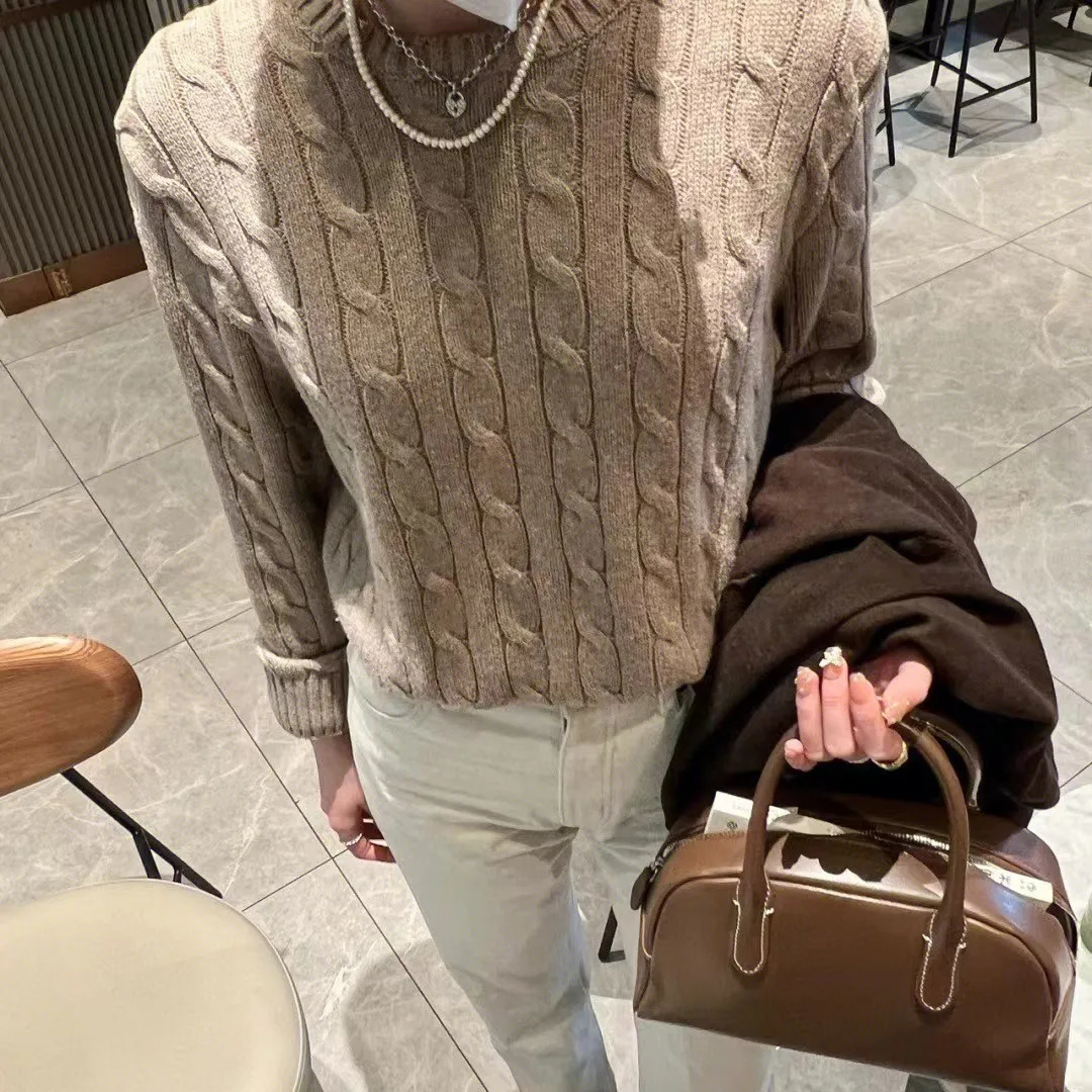 Couples Boutique High Quality Embroidery Knitted Womens Cashmere Sweater Round Neck Twist Pullovers Autumn Winter Tops F874 241021