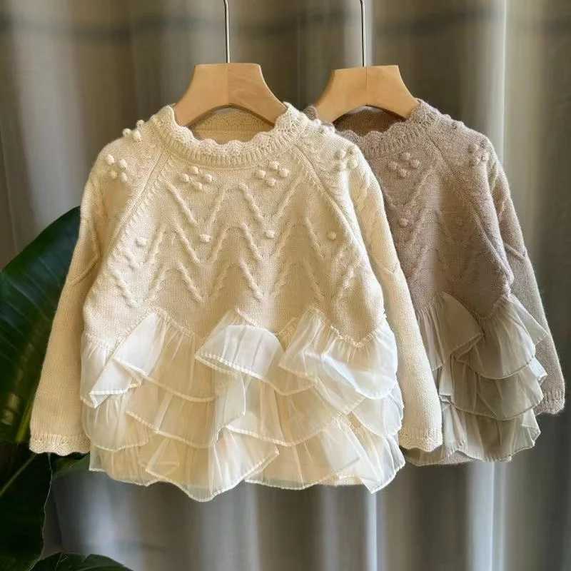 Girls floral sweaters childrens lace style childrens clothing girls thick knitted sweaters childrens clothing W241025