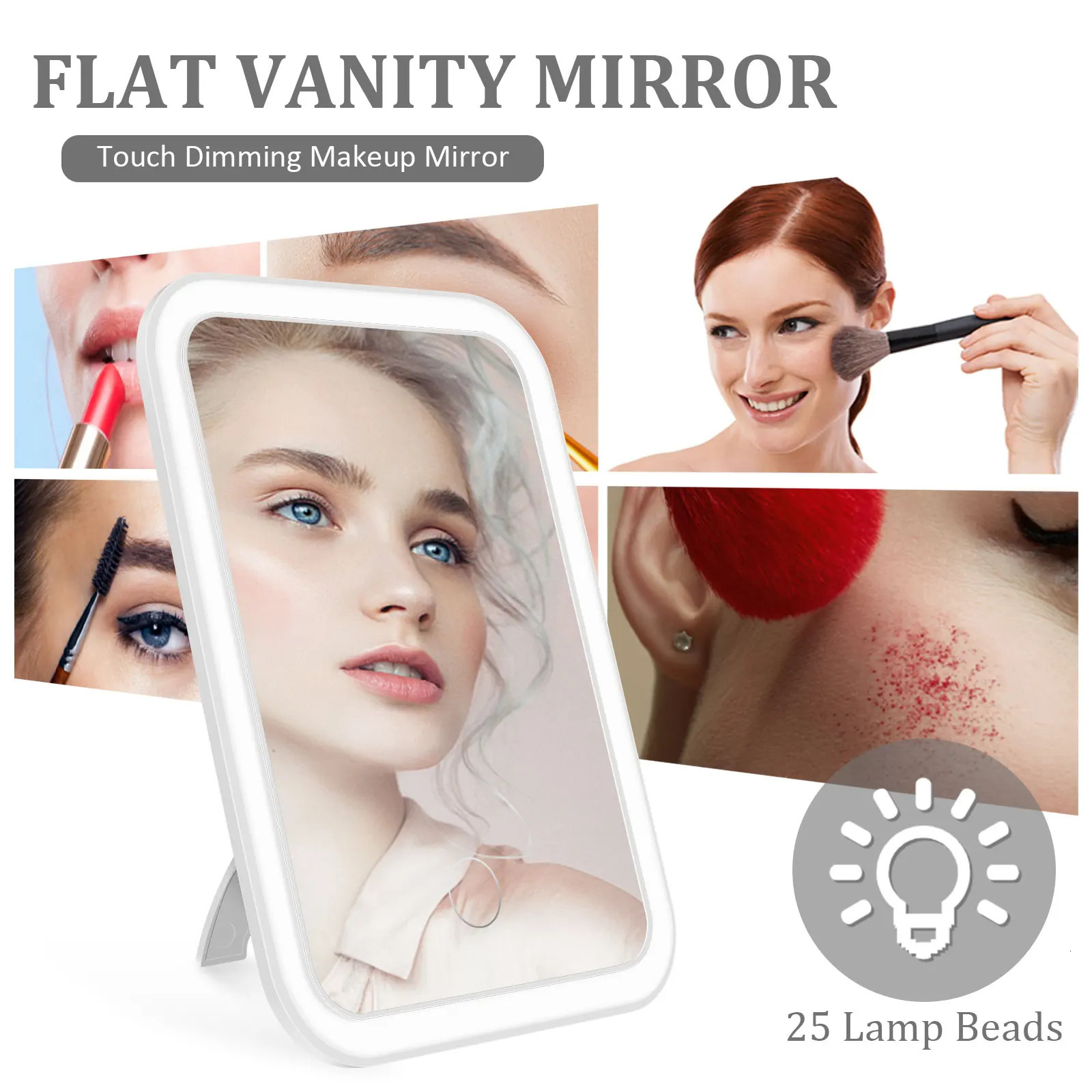 LED Makeup Mirror Lighted Cosmetic with Stand Dimmable Fill Light Len for Home Bedroom Desk Travel Portable Vanity 241024