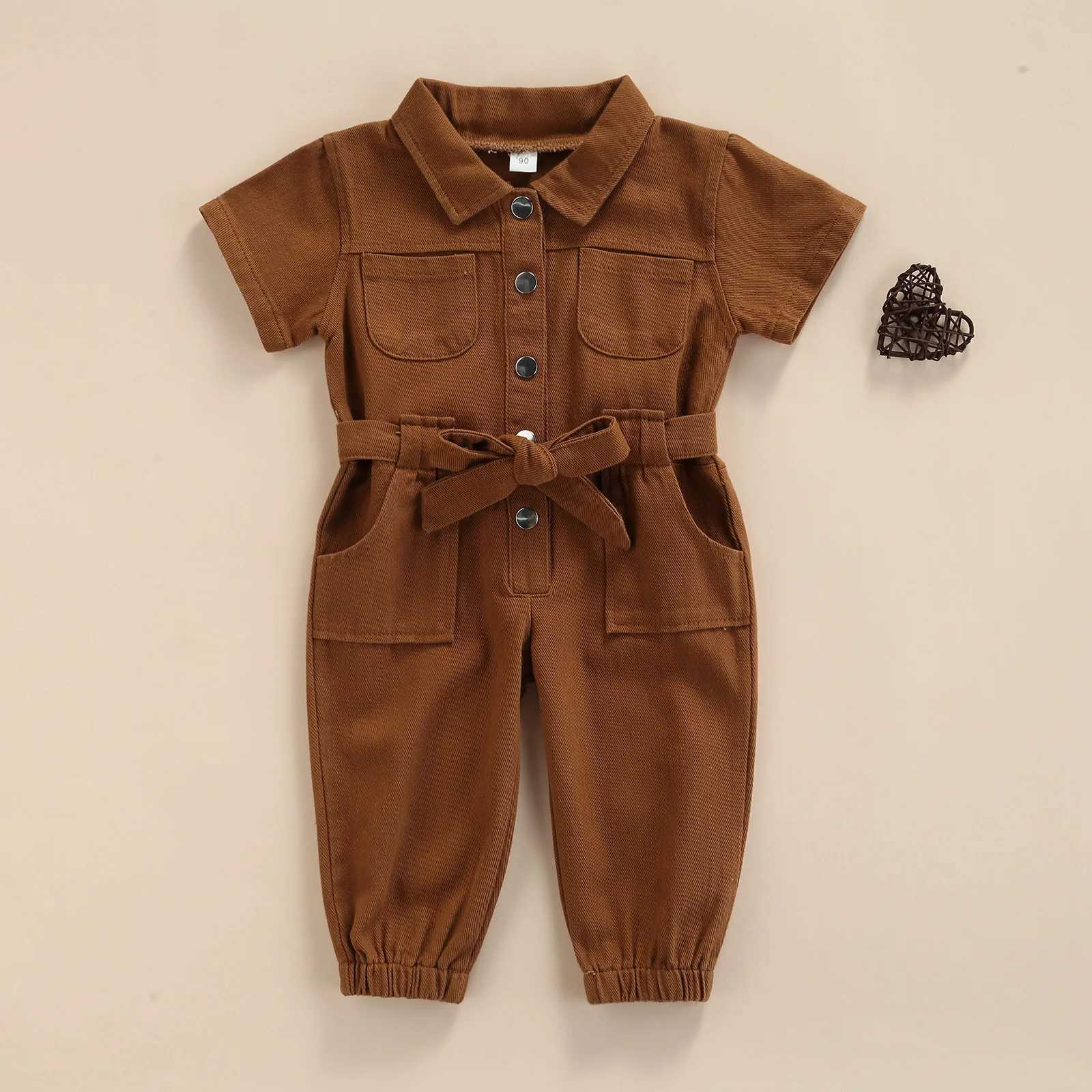 2021-05-05 Lioraitiin 1-5Years Toddler Baby Girls Casual Long Sleeve Jumpsuit Fashion Solid Lapel Pocket Single-breasted PantsXJ241025