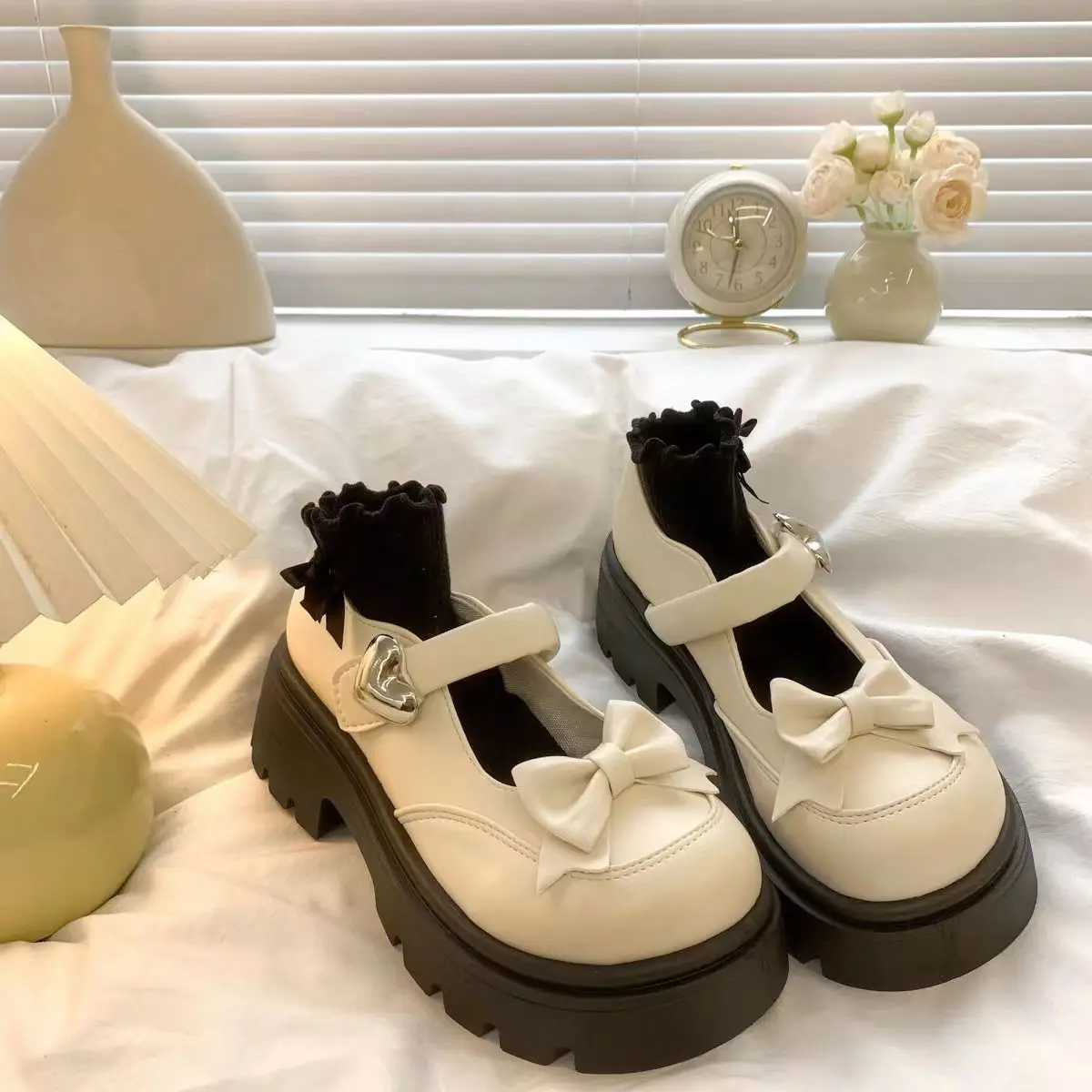 High Quality Womens Mary Jane Pumps Womens Short and Fat High Heels Lolita Shallow Bow Knot Sandals Womens Fi College Girls Sweet Round Shoes T241024