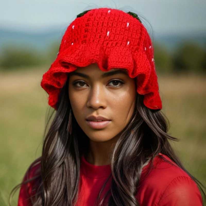 Handmade Fisherman Hat Handwoven Strawberry Crocheted Hat for Music FestivalX241025