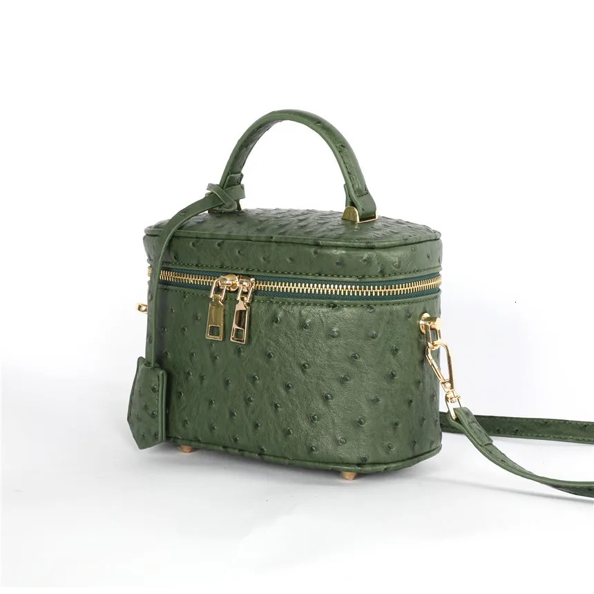 TOPHIGH Custom n Round Green Ostrich Leather Box Bag For Women 2025 Retro Bucket Tote Snake Pattern Boxes Handbag 241021