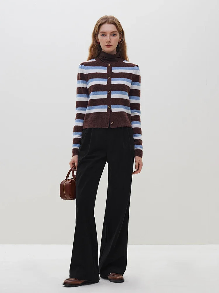 FSLE Retro Style Corduroy Straight Pants For Women Winter Sense High Waist Slimming Warm Casual Solid Color Trousers Female 241024