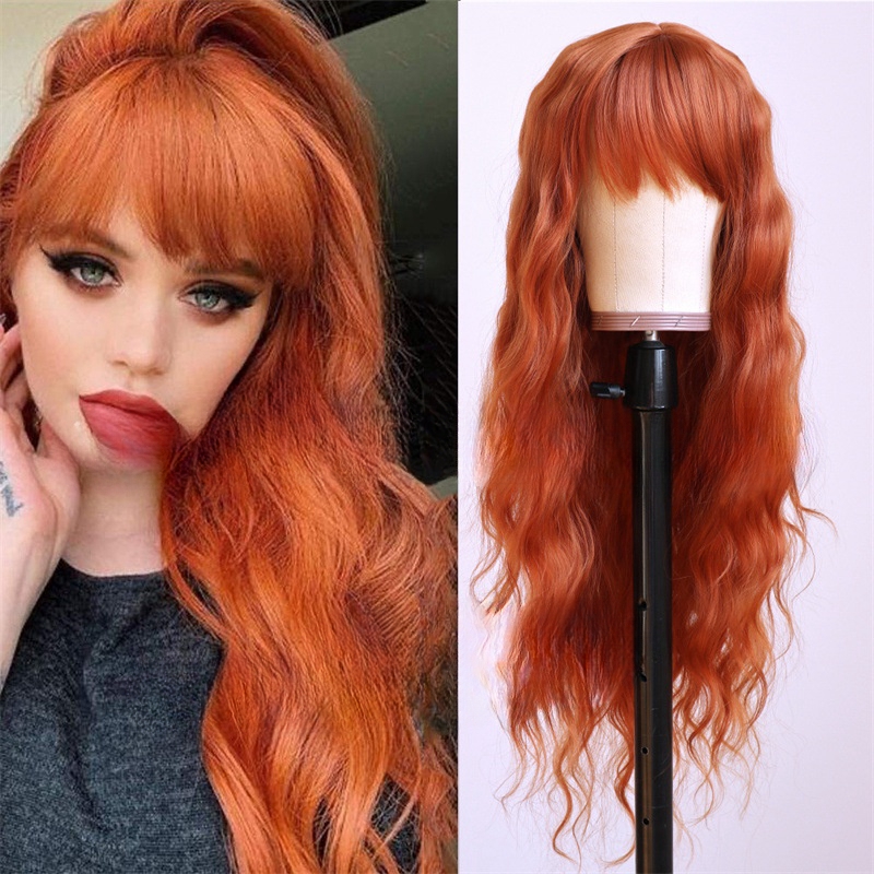 Fashion wig corn perm long curly hair thin rattan color air bangs chemical fiber wig headpiece