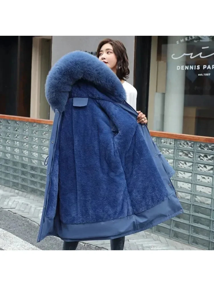 Winter Jacket 2025 Women Parka Clothes Long Coat Wool Liner Hooded Fur Collar Thick Warm Snow Wear Fashion 241021