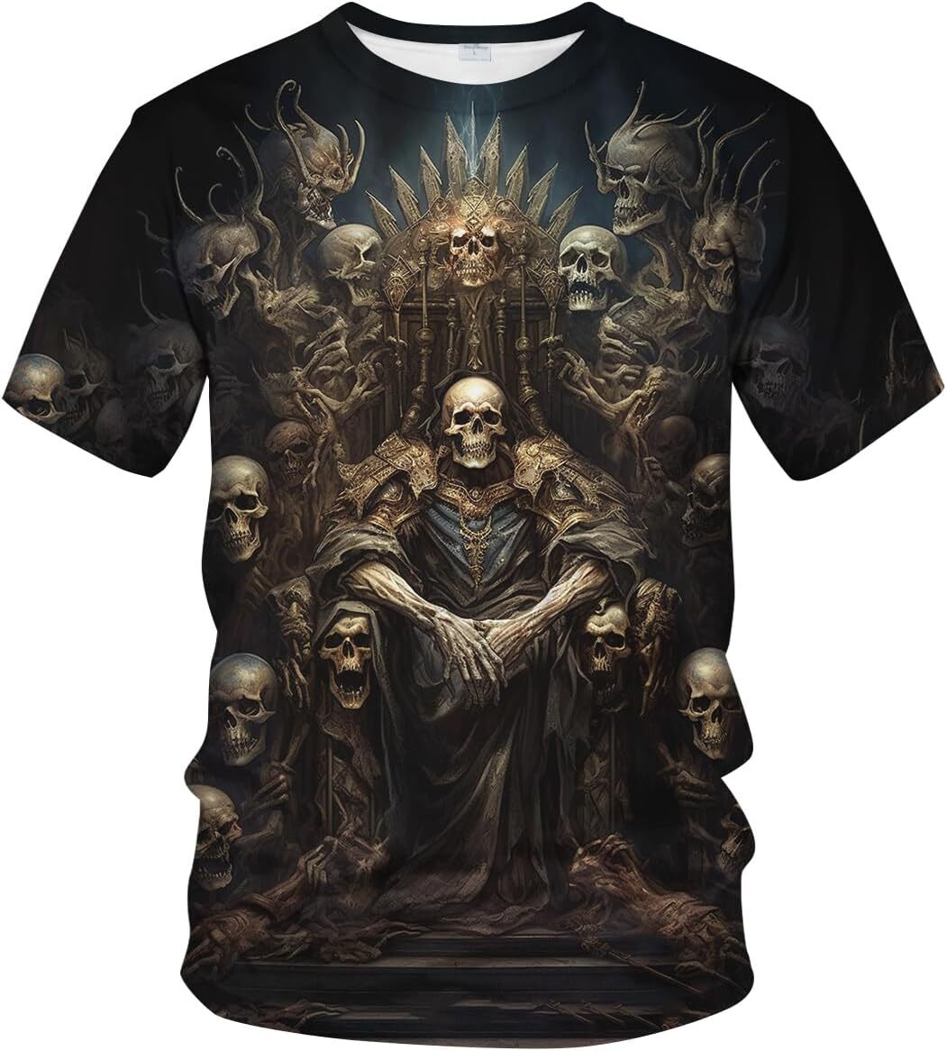 Mens T shirt Dark Skull Shirt Gothic Skeleton King Cool Graphic Short Sleeve Tee tee Casual tops summer clothes Hip hop trend