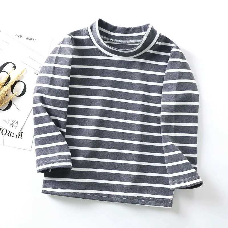Autumn winter baby clothing childrens clothing plush warm latte art childrens stripes turtle neck underwear long sleeved sweaters W241025