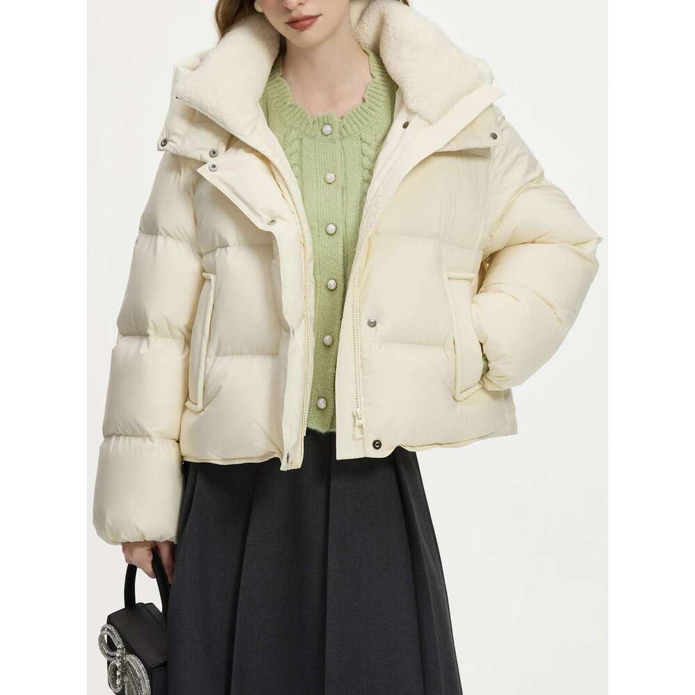 FSLE 159G Filg Amount Short Down Jacket Winter 2024 Splicing Stand-Up Collar Warm Coat 3 Colors For Women 24Fs14133