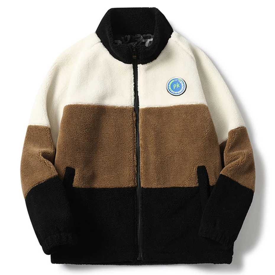 Winter jacket mens Plus size 7XL 8XL jacket color block splicing work Lambswool wool coat thick warm Parkas coat W241024