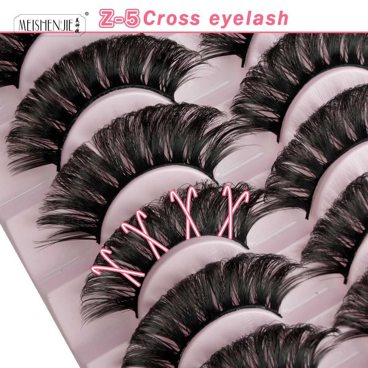 Artificial Cils 5/10 Double 3D Mink Eyelash Natural Long Wispy Fluffy Handmade Fake Eyelash Makeup Tool Full Eyelash MaquillajeW241024