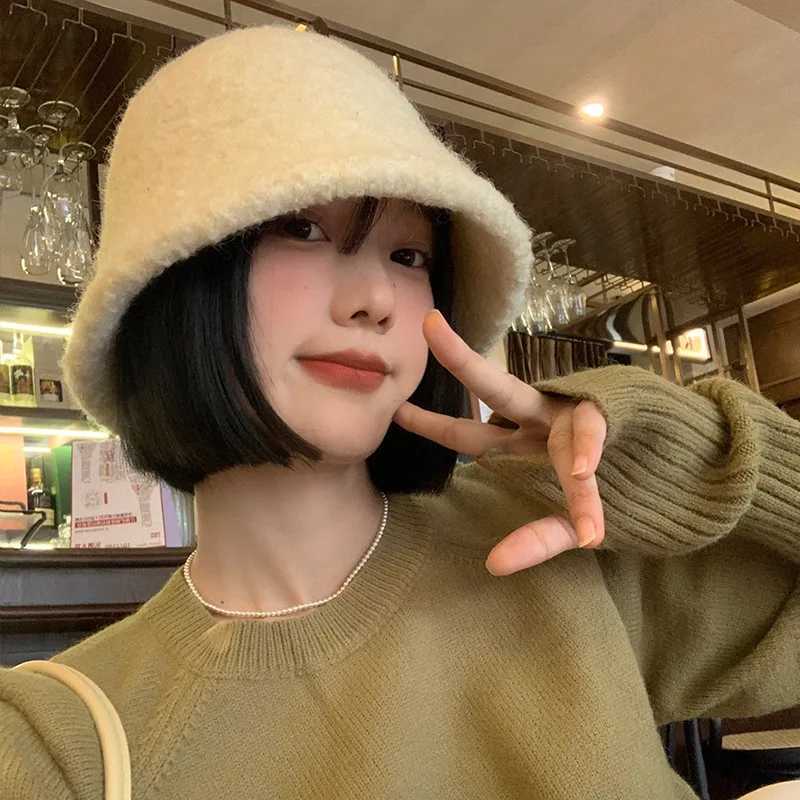 Woolen Cap Hat Women Autumn-winter Woolen Warm Fisherman Face Small Beige Hatbucket Sombrero Fedora Straw BeachX241025