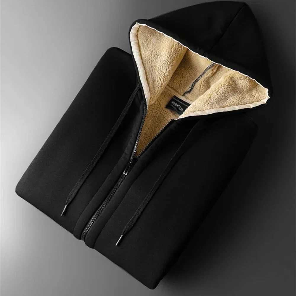 Winter Warm Hoodie Lambswool Hot Zipper Jacket Mens Loose Windproof Thick Hoodie Plus Size Coat W241024