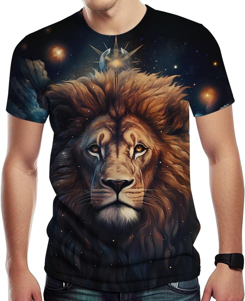 Mens T shirt Men's The Milky Way Animal Lion Pattern Cool Graphic T-Shirts Shirt Tee Top tee Casual tops summer clothes Hip hop trend