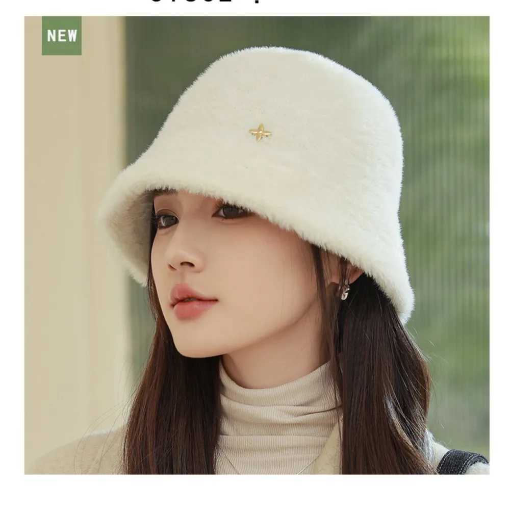 Hats Premium Exquisite Four Pointed Star Mink Velvet Bucket Cap Autumn Winter New Elegant Versatile Warm Fisherman HatsX241025