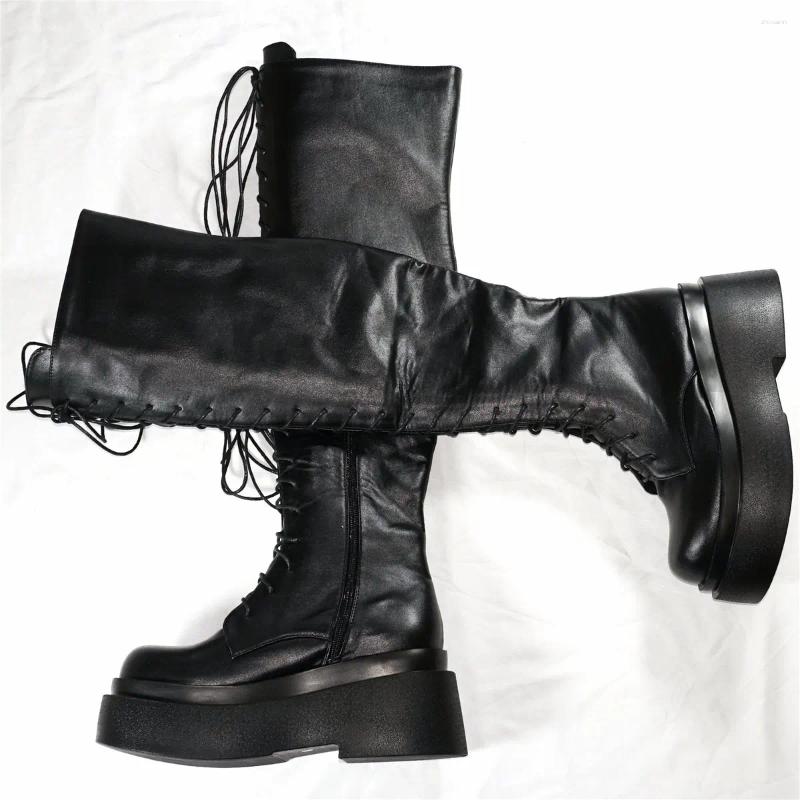 Boots Platform Pumps Shoes Women Black Lace Up Super High Heels Thigh Female Round Toe Wedges Fashion Sneakers Casual