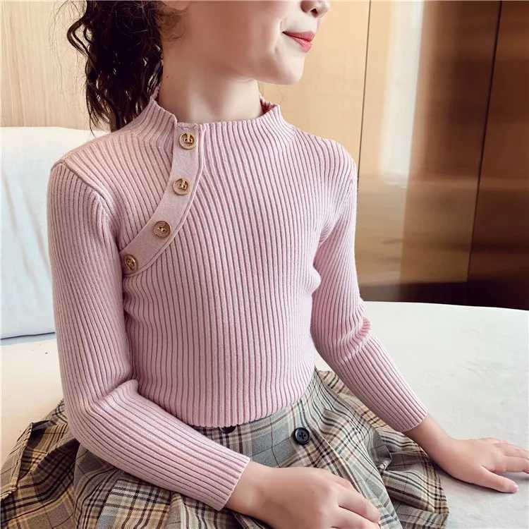 2022 Fashion Spring Girls Sweater Knitted Pulling Top Turtlrneck Girls Sweater 2-14 Years Old Childrens Clothing Warm Childrens Sweater W241025