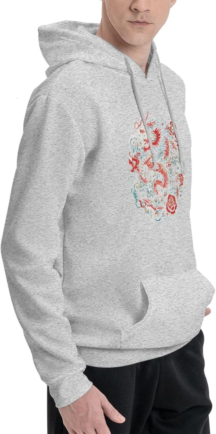 Hoodie for Mens Womens Funny Cartoon Chinese Dragon Print Hoodie for Men Animals Lovers Pullover Hoodies Sweatshirt Clothing Graphic simple fashion