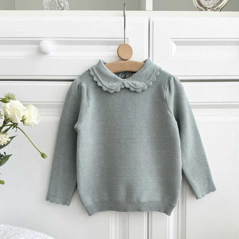 2024 Baby Girls Sweater Spring Knitted Floral Top for Preschool Children Solid Color Ruffle Collar Baby Girls Sweater Korean Style W241025