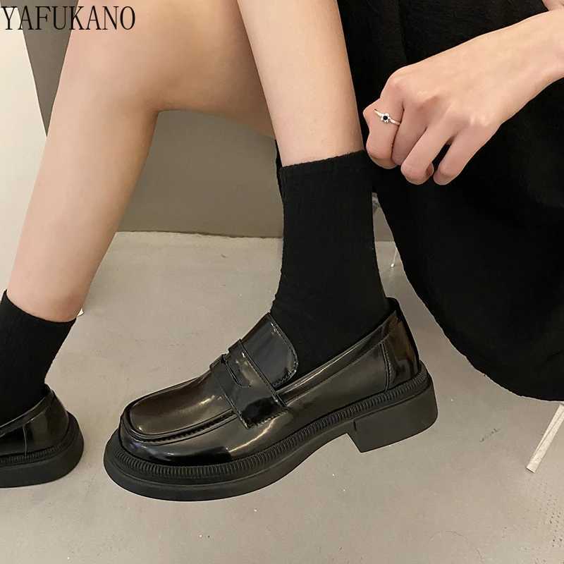 High Quality Fi Little Leather Shoes Womens Spring New Student British Style Casual Loafers Short and Fat High Heels JK Uniform Shoes Large 41 42 T241