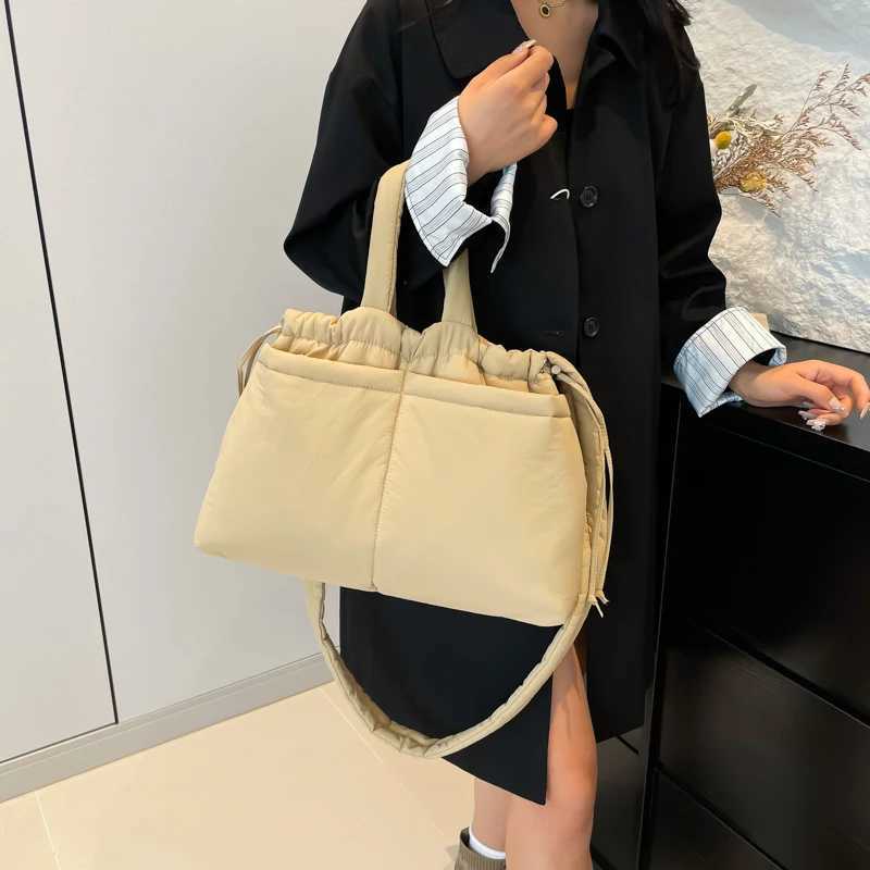 Puffer Tote Bag Large Crossbody Lightweight Puffy Handbag with Drawstring Satchel Purse for Women Work Shopping Travel 241025