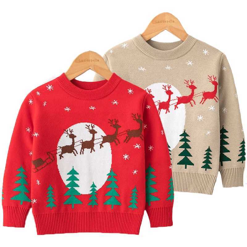 2024 New Winter Boys and Girls Sweaters 2-8 Years Thick Knitted Bottom Deer Pattern Childrens Christmas Gift W241025