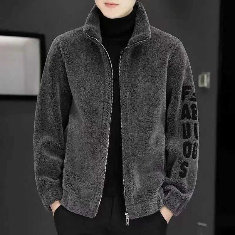 Autumn and winter mens wool stand up collar jacket mens embroidered sweater wool cashmere coat top W241024
