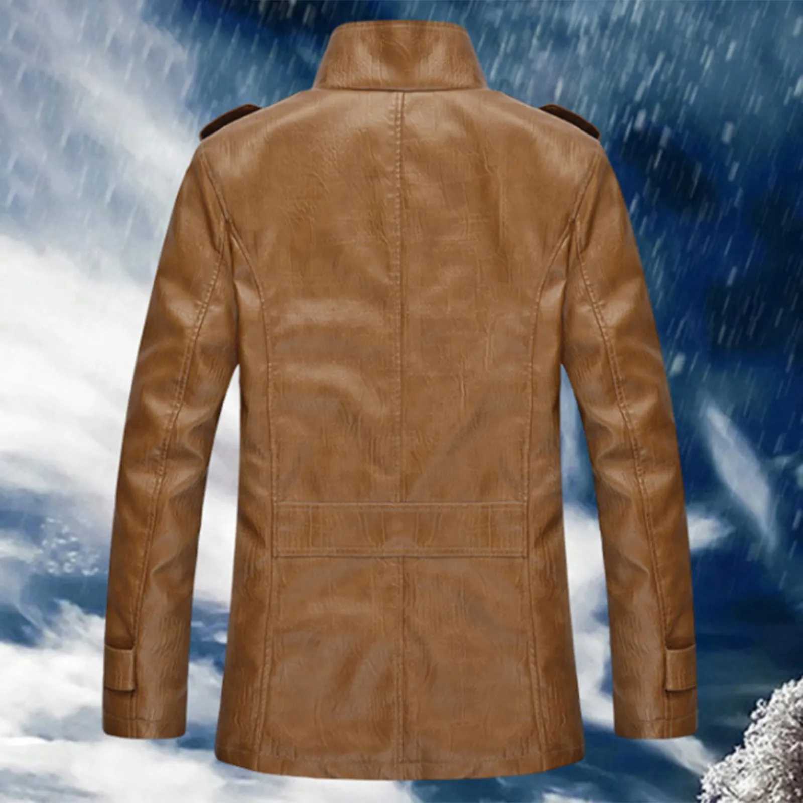 Mens thick plush lined leather jacket waterproof retro Parka jacket single chest oversized Lambswool lined jacket winter W241024