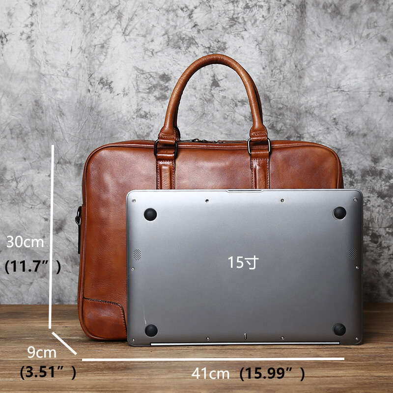 retro handmade mens handbag top layer cowhide briefcase vegetable tanned leather horizontal business computer bag