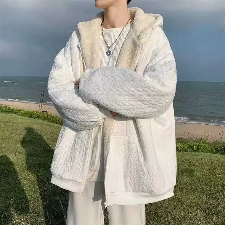 Fashionable loose hooded wool mens jacket autumn/winter Korean casual cotton coat American fashion Hong Kong style W241024