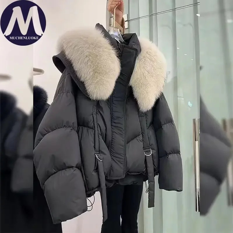 Womens Jacket Winter Fur Collar Long Sleeves Thickening Keep Warm Parkas Korean Fashion Slim Fit Street Trends Parka Coats 241021